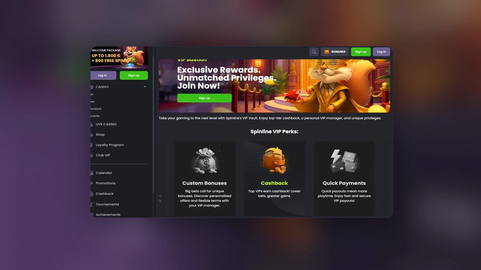 Lobby con calendario dei bonus e slot in evidenza